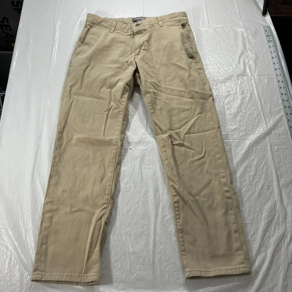 Ash & Erie Washed Stretch Chino Pants Tan Stretch Cotton Size 30x27 (30x28)